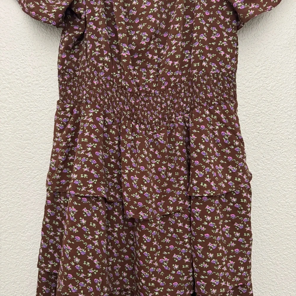 Pretty Garden Brown Floral Boho Swing Tiered Ruffle Summer Dress Size XL NWT - Picture 4 of 13